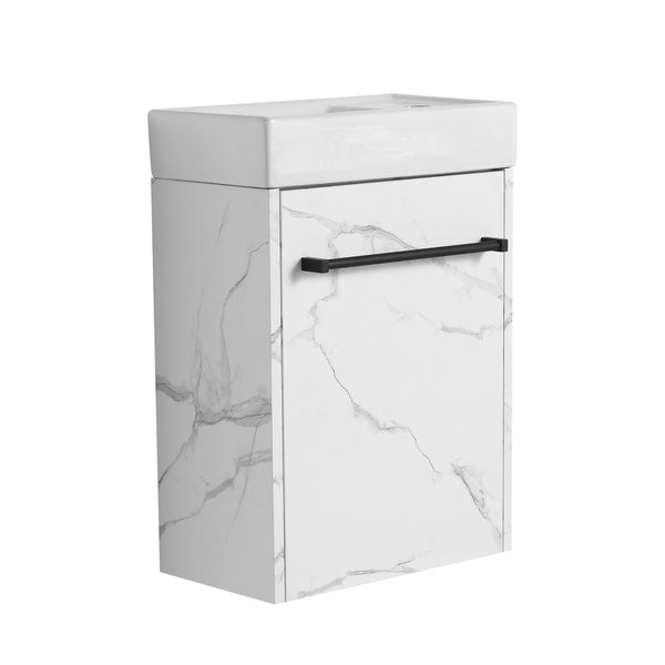 English Elm 16'' Floating Wall-Mounted Bathroom Vanity with Ceramic Basin, Soft-Close Door, Water-Resist Finish White W999P236337