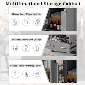English Elm 48-Inch Modern Bathroom Vanity with Dual Ceramic Sinks, Ample Soft-Close Storage and Stylish Design Grey N729P000009E