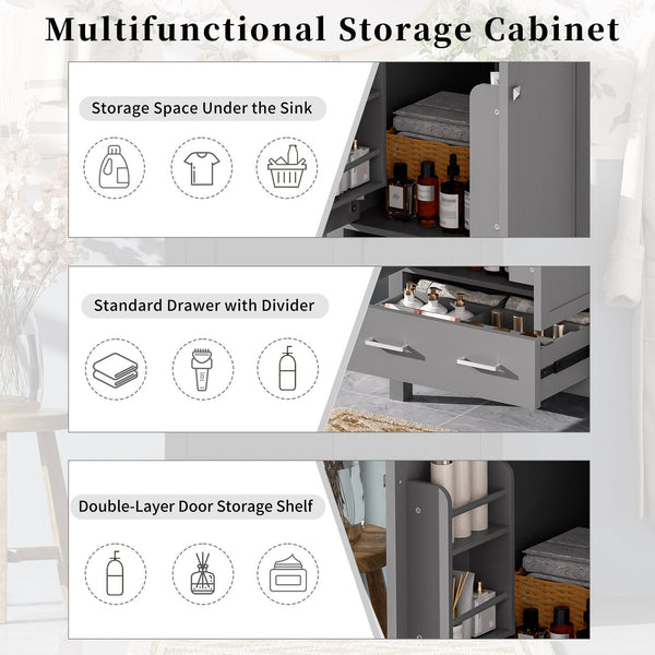 English Elm 48-Inch Modern Bathroom Vanity with Dual Ceramic Sinks, Ample Soft-Close Storage and Stylish Design Grey N729P000009E
