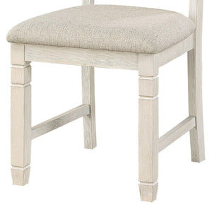 English Elm Anji Acacia Veneer Dining Chair Set Antique White Curved Back Cushioned Seat Beige+White B056P416900
