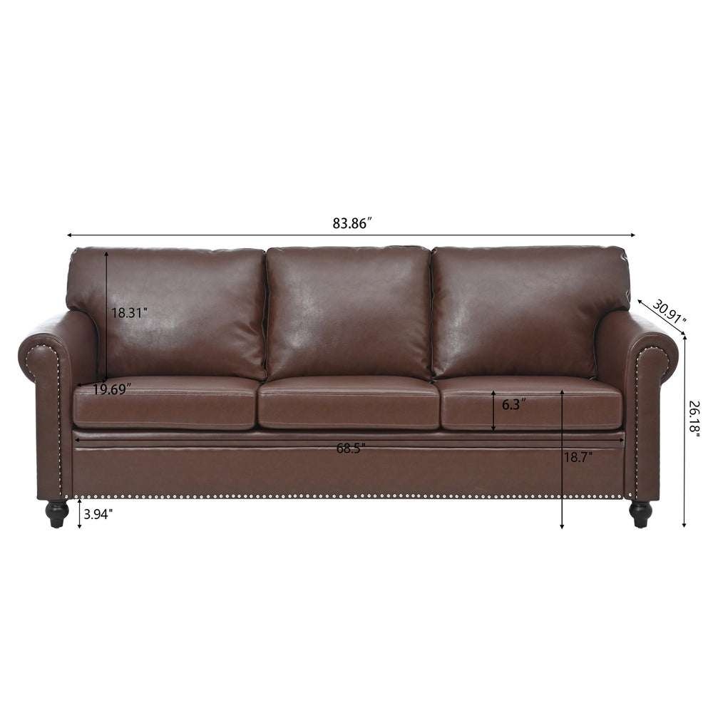 English Elm 3 Seater Sofa with Pocket Springs & Birch Legs, Solid Wood Frame, Plush 6.3" Cushions, 660LB Capacity Brown PU W680111465