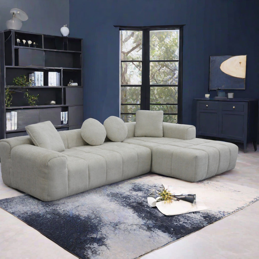 English Elm Modern Modular Compressed Sofa Chaise Right Side L-Shape Sectional Couch Beige Sponge Foam Cloud, No Assembly Required W1183S00017