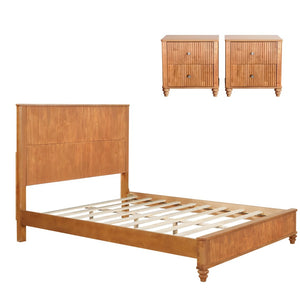 English Elm 3-piece Queen Bedroom Set Fluted Headboard Rubberwood Frame with Matching Nightstands W1716S00032