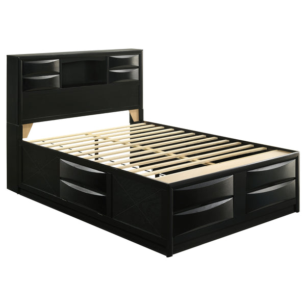 English Elm Jazz Black Queen Storage Bed With Bookcase Headboard & Underbed Storage – Stylish & Space-Saving Design B062S00936