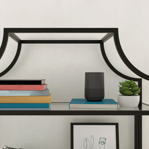 English Elm Bookcase, Sleek Black Engineered Wood With Glass Shelves - Modern Storage Solution For Any Space B356P402777