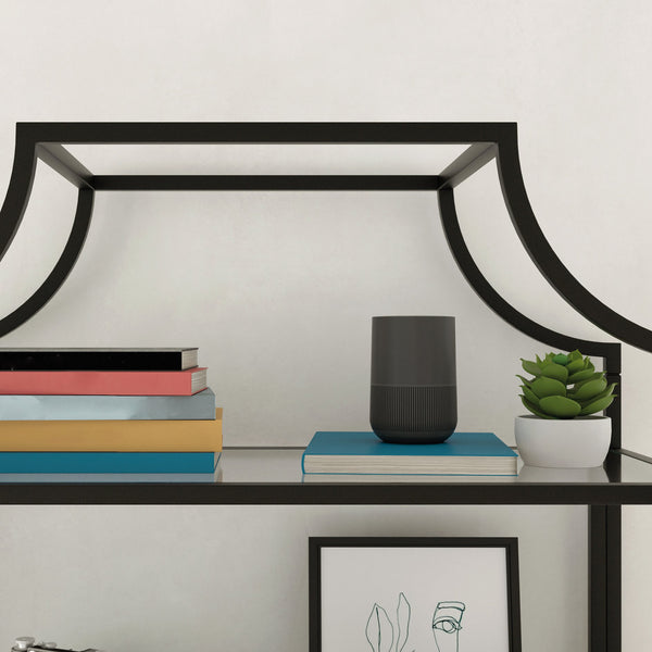 English Elm Bookcase, Sleek Black Engineered Wood With Glass Shelves - Modern Storage Solution For Any Space B356P402777