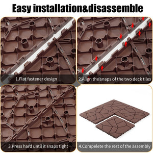 English Elm Stone Textured Interlocking Patio Deck Tiles Polypropylene Outdoor Floor Set of 44 W3022P251850