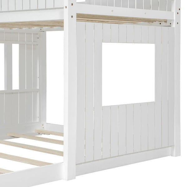 English Elm Wooden Twin Over Full Bunk Bed Farmhouse Playhouse Design with Ladder Guardrails LT000327AAK-1