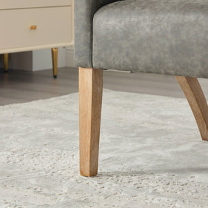 English Elm Modern Upholstered PU Open Back Accent Armchair with Weathered Rubberwood Legs and Foam Seat Comfort Gray W3118P307511