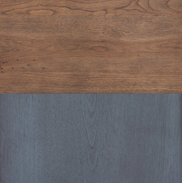 English Elm 84 Inch Americana Bookcase in Corduroy Blue Finish — Fully Assembled Rubberwood & Birch Shelves, Antique Pewter Hardware, Coastal Distressed Charm, 4 Shelves + 2 Doors (84") B108P193073