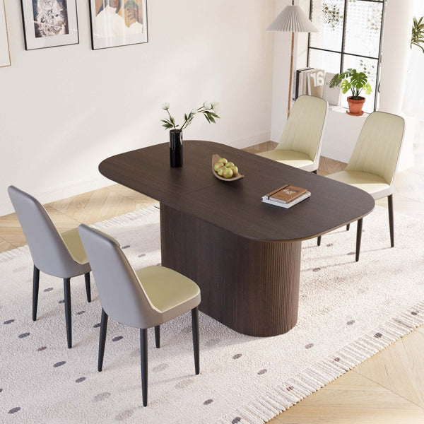 English Elm 63 Inch Mdf Dining Set with Four Pu Leather Chairs and Powder Coated Metal Legs Beige+Brown,Grey W2189S00869