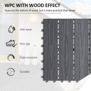 English Elm Outsunny Composite Interlocking Patio Tiles Wood Look Outdoor Flooring for Balcony Porch W2225P174539