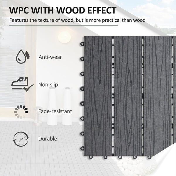 English Elm Outsunny Composite Interlocking Patio Tiles Wood Look Outdoor Flooring for Balcony Porch W2225P174539