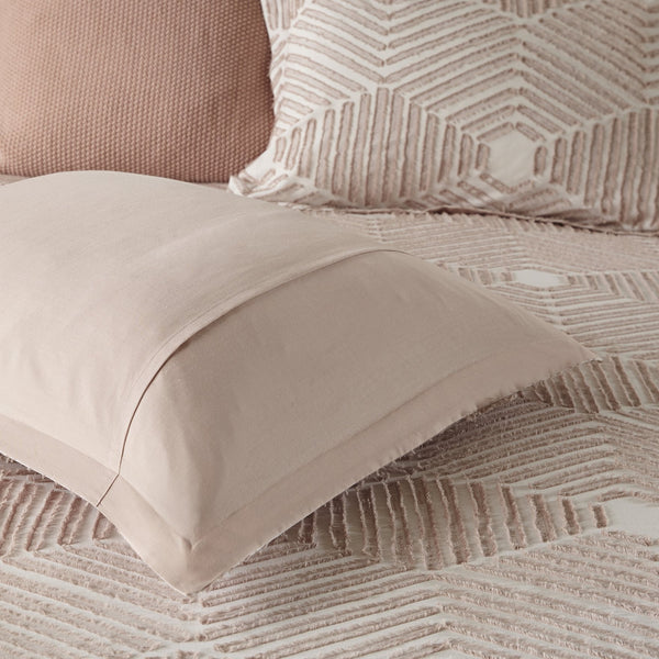 English Elm Full/Queen Ellipse Cotton Jacquard Duvet Cover Set Blush Geometric Textured Reversible, OEKO‑TEX Certified B035129133
