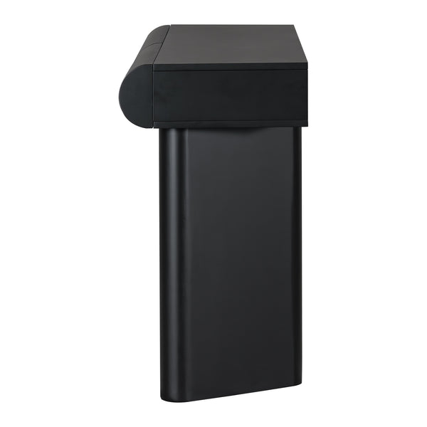 English Elm U_Style 47.6" Modern High-Gloss Entryway Table with Curved Drawers, Geometric Legs & Storage Black N711P285757B