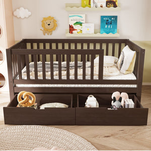 English Elm Convertible Toddler Daybed Solid Pine Kids Bed with Storage Drawers and Removable Rails Espresso N899P429848N