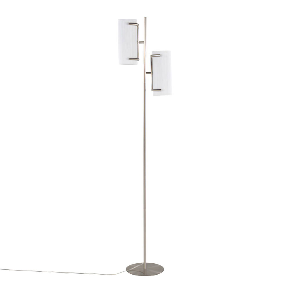 English Elm Rhonda Two-Light Contemporary Glam Floor Lamp in Brushed Nickel with White Shades, Adjustable Ambiance B202P224148