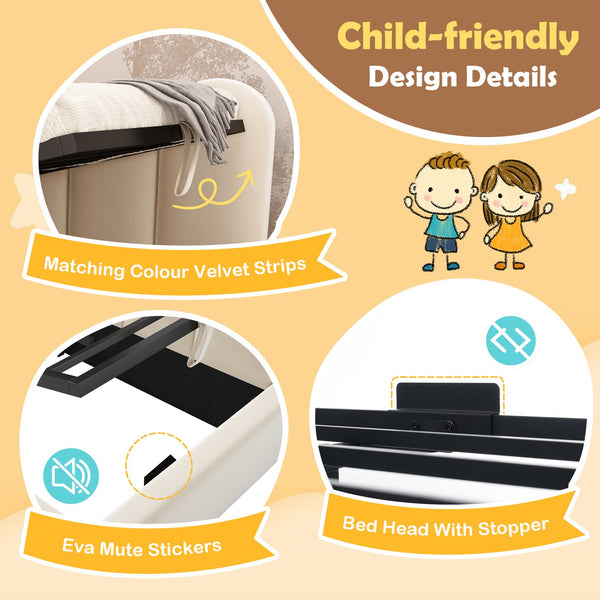 English Elm Upholstered Velvet Daybed with Hydraulic Storage & Metal Slatted Frame, Twin Sofa Bed, 300 lb Capacity Beige N736P333613B