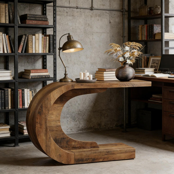 English Elm Contemporary Wave Silhouette Console Table Slim Engineered Wood Entryway Accent T3971P448043