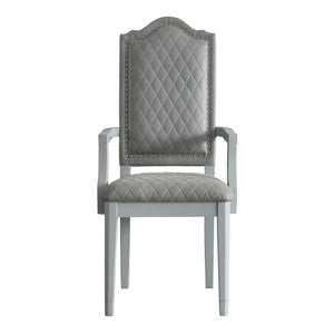 English Elm Two Two Tone Grey Upholstered Arm Chairs Set of 2 — Diamond Grid, Nailhead Trim, Pearl Grey Finish, Luxe Seating for Dining or Office B062P185700