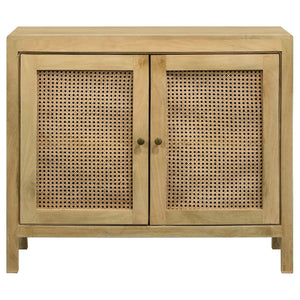 English Elm Henley Natural Mango Wood 2-Door Accent Cabinet with Rustic Cane Doors, Antique Brass Knobs, Storage - Island-Inspired 38"W x 32"H x 16"D B062P350431