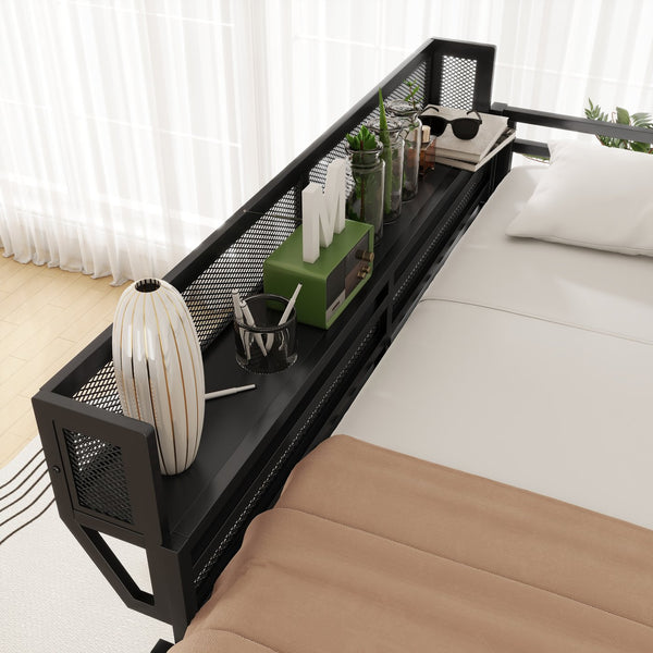 English Elm Full Size Loft Bed with Ladder and Built-In Shelves, Sturdy Metal High Loft for Kids Teens 54" Black W2580P379998