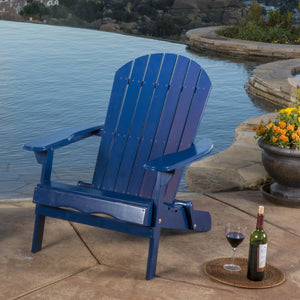 English Elm Christopher Knight Home® - Folding Adirondack Chair Acacia Wood Outdoor Lounge Seat with Slatted Back, Wide Arms, Durable Comfort Blue N770P358873C