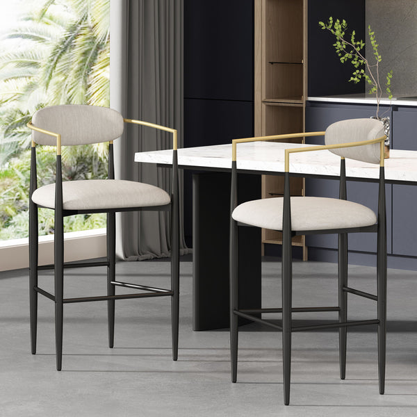 English Elm Christopher Knight Home® - Barstools Set Of 2 – Modern Upholstered Stools With Back Support & Durable Iron Legs For Kitchen Use N779P248198B