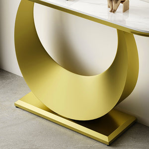 English Elm Premium Faux Marble Half Moon Console Table Gold Base Narrow Entryway Accent W2700S00084