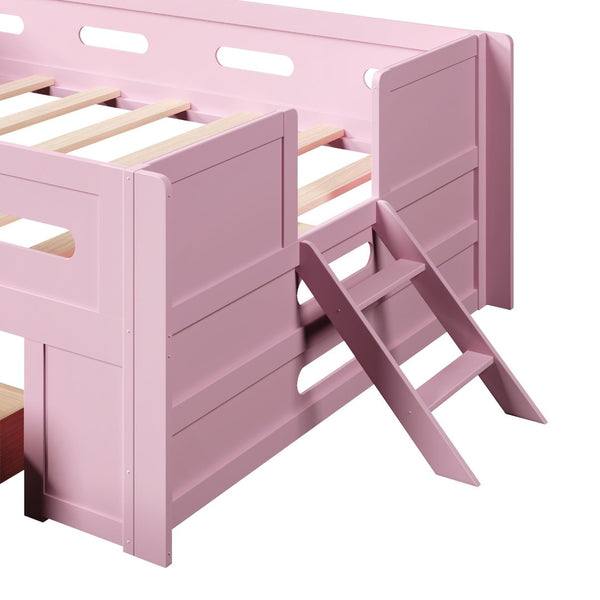 English Elm Wood Twin Platform Bed for Kids with Fence Guardrail and Under Storage Drawer Pink N709P385776H