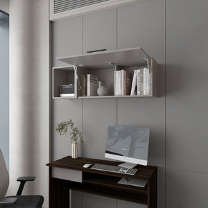 English Elm Smoke Wall Cabinet Fold-Down Door with Pneumatic Arms, Open Storage, Sleek Smoke Finish for Décor B062P252144