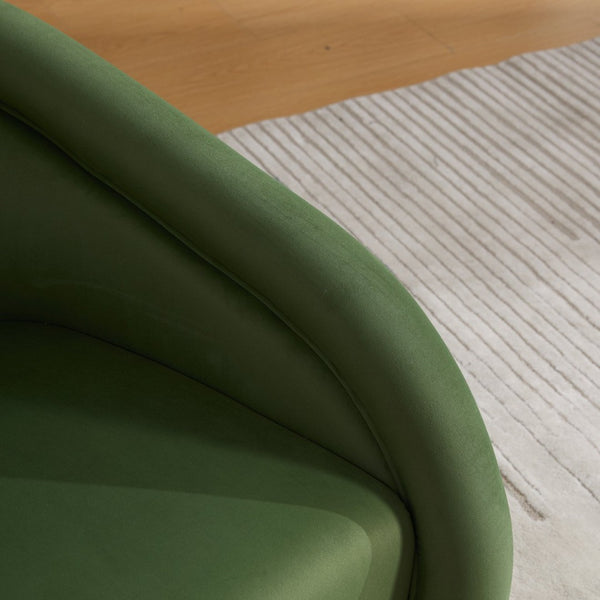 English Elm Swivel Barrel Chair Pumpkin Sculptural Velvet Upholstered with Walnut Wood Round Base Green W3244P427740