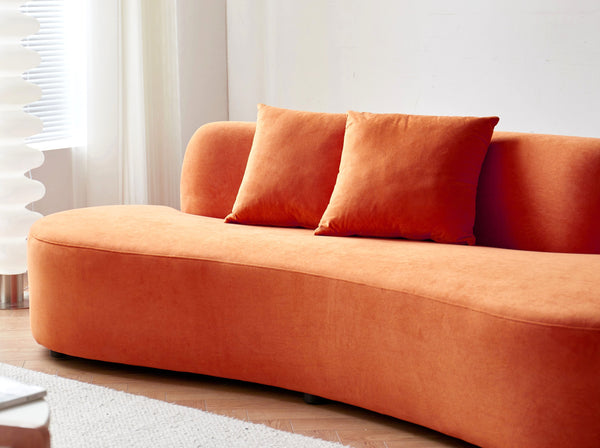 English Elm 90" Curved Sofa with Velvet Upholstery, Ergonomic Half-Moon 4-Seater with High-Density Foam Comfort Orange B2735P320307