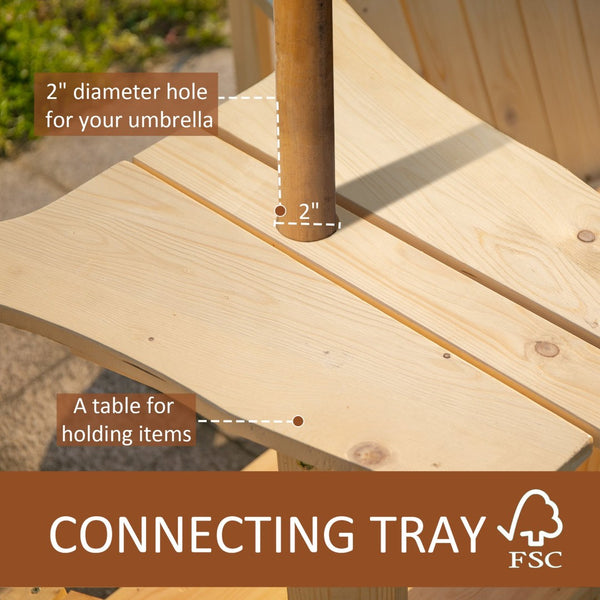 English Elm Outsunny Wooden Adirondack Chair For Two - Cozy Outdoor Bench With Center Table & Umbrella Hole W2225P174106-GIGA