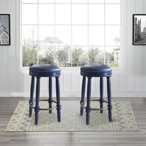 English Elm AGODY 26" Counter Height Swivel Bar Stools Set of 2 with Upholstered Seats and Sturdy Rubberwood Frame Dark Blue W2170P208094