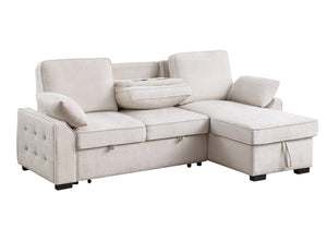 English Elm Marcello Chenille Sleeper Sectional with Reversible Chaise Storage and Charging Console Beige B2749S00164