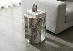 English Elm Genuine Solid Marble Hexagonal Pedestal End Table Polished Stone for Modern Living White+Multi W1696P408000