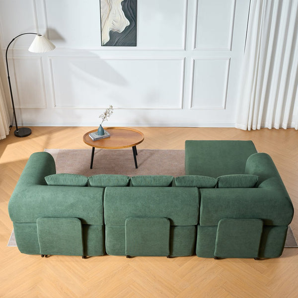 English Elm 106" Modular Sectional Sofa with Deep Seat Velvet Upholstery, Boneless L Shaped Chaise, 5 Pillows, No Assembly Required Green W3163S00044