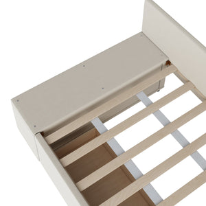 English Elm Twin Velvet L-Shaped Upholstered Platform Bed with Plush Headboard, Hidden Drawers & Cabinet Storage Beige SF000182AAA