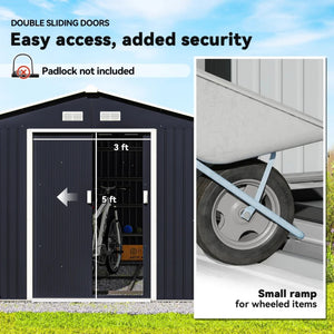 English Elm Spacious Galvanized Steel Outdoor Shed with Vented Sloped Roof and Lockable Double Doors T3971S00178