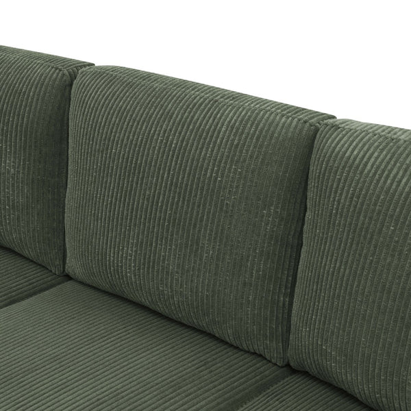 English Elm Cordory Corduroy Modular Sectional with Ottomans Retro Exposed Legs Living Room Dark Green B2748S00033