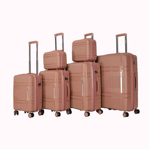 English Elm 6-piece Hard Shell Spinner Luggage Set Expandable Polypropylene with Combo Lock Rose Gold T3292P329374