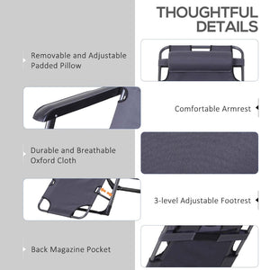 English Elm Outsunny 2-In-1 Folding Chaise Lounge Chair With Pillow & Pocket – Adjustable Outdoor Relaxation Seat W2225P217584-GIGA