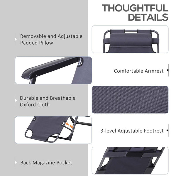 English Elm Outsunny 2-In-1 Folding Chaise Lounge Chair With Pillow & Pocket – Adjustable Outdoor Relaxation Seat W2225P217584-GIGA