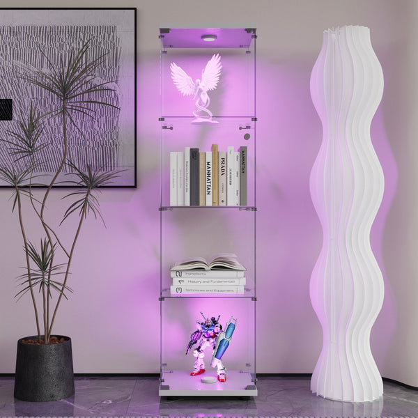 English Elm Tempered Glass Display Cabinet - Modern White Wine & Storage Cabinet With Led Light & Adjustable Feet W3155P268118-GIGA