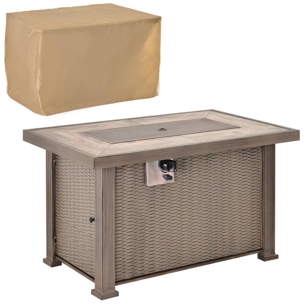 English Elm Outsunny Propane Fire Pit Table 50000 Btu Wicker Patio Dining Dual Function W2225P174295