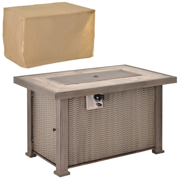 English Elm Outsunny Propane Fire Pit Table 50000 Btu Wicker Patio Dining Dual Function W2225P174295