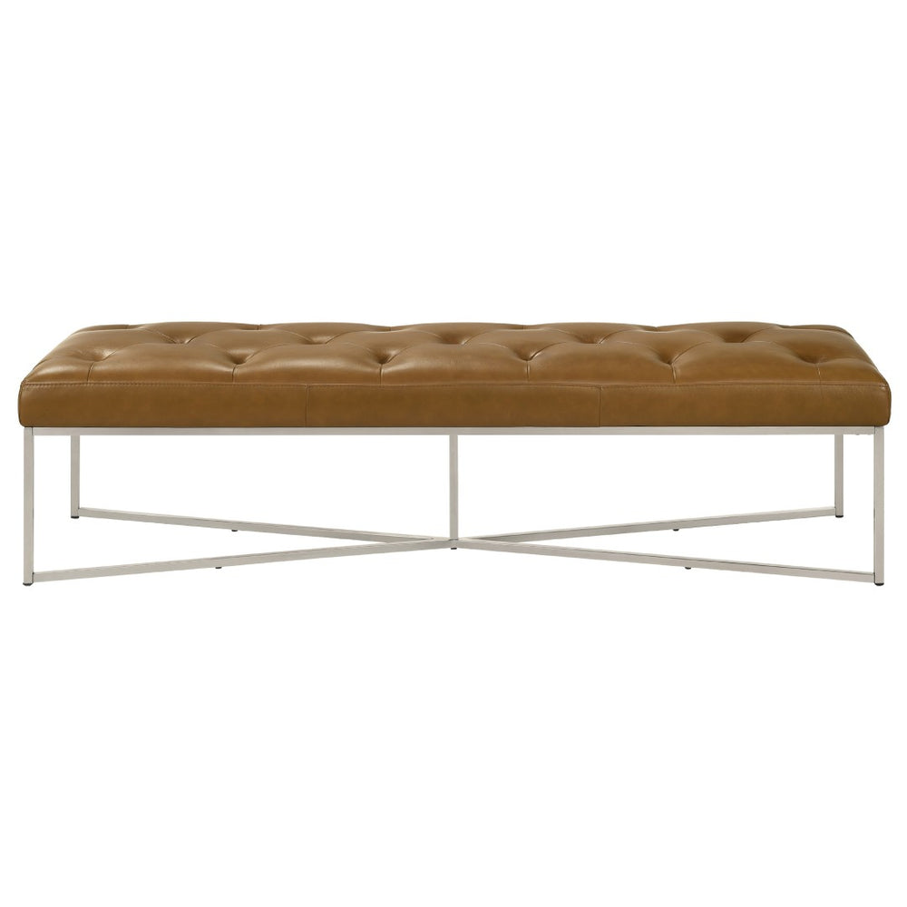 English Elm Harper Full-grain Leather Tufted Bench with Metal Base for Bedroom or Entryway B183P255200