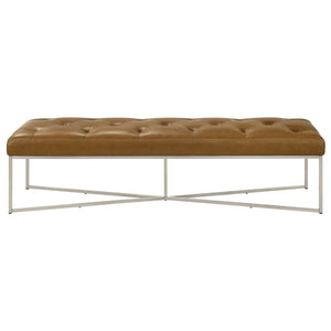 English Elm Harper Full-grain Leather Tufted Bench with Metal Base for Bedroom or Entryway B183P255200
