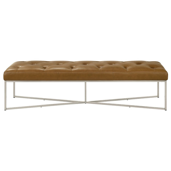 English Elm Harper Full-grain Leather Tufted Bench with Metal Base for Bedroom or Entryway B183P255200